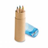 LCL 100-Conj c 6 lápis de cor e apont de plást, caixa p acomodar os lápis em cartão kraft, grav 1 co