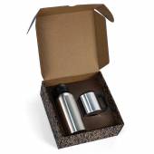 KGC 201-Kit caneca 2 peças c squeeze aço inox de 500ml e caneca em aço inox 180ml, caixa kraft, grav