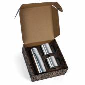 KGC 300-Kit caneca 3 pçs c garrafa aço inox 350ml e caneca aço inox 180ml, caixa kraft, grav à laser