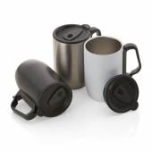 CNM 110-Caneca em aço inox parede dupla, conserva temperatura, alça de mão plástica tampa c vedação.