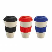 COE 100-Copo ecol p viagem 450ml fibra bambu e fibra de arroz, c tampa e banda de silicone, grav 1 c